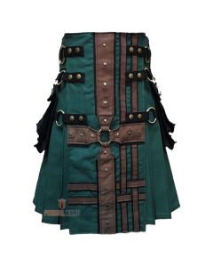 Modern Hunter Green With Brown Medieval Hybrid Kilt