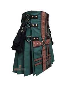 Modern Hunter Green With Brown Medieval Hybrid Kilt