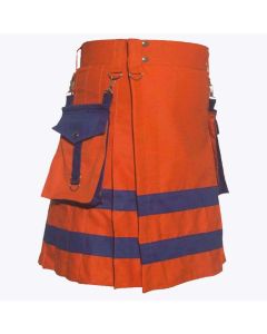 new handmade orange and blue scottish utility kilt
