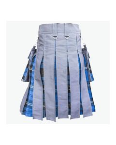 Ramsay Blue Tartan And Grey Cotton Hybrid Utility Kilt