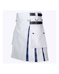 Ramsay Blue Tartan And White Cotton Hybrid Utility Kilt