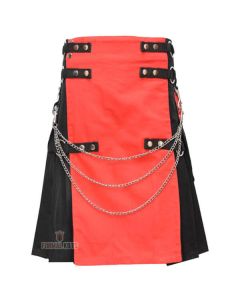 Red Black Cotton Hybrid Utility Kilt