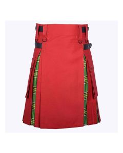 Red Cotton And Irish Tartan Hybrid Utility Kilt