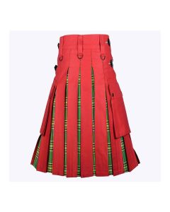 Red Cotton And Irish Tartan Hybrid Utility Kilt
