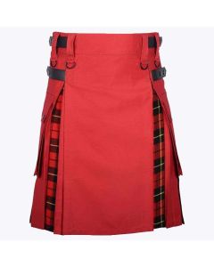 traditional scottish red cotton and wallace tartan hybrid kilt