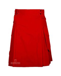 Red Utility Kilt With Cargo Pockets Front