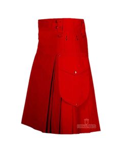 Red Utility Kilt With Cargo Pockets Front