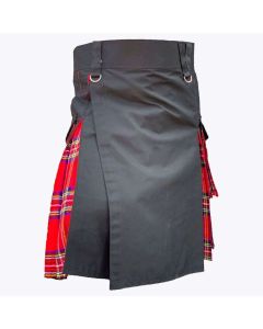 royal stewart tartan and Black cotton modern hybrid utility kilt