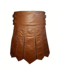 Premium Quality Studded Brown Leather Gladiator Kilt