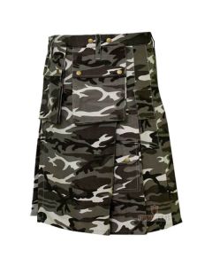Two Front Pocket Camouflage Utility Kilt Front
