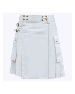 Premium Quality Scottish White Utility Kilt With Cargo Pockets