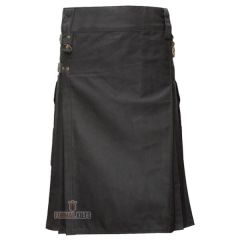 Black 4 Leather Closing Straps Utility Kilt Front