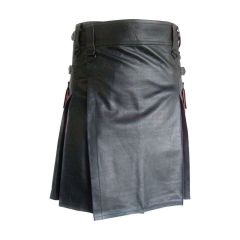 Mens Black And Red Leather Hybrid Kilt