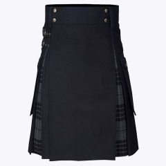 black cotton and gray watch tartan hybrid utility kilt