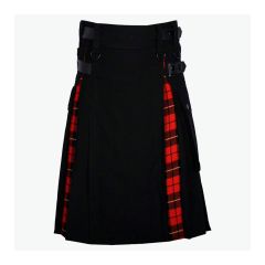 Modern Hybrid Wallace Tartan And Black Cotton Utility Kilt