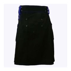 Black Deluxe Modern Kilt And Blue Straps Style With Blue Cargo Pockets