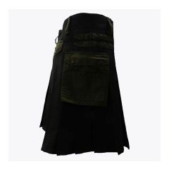 Black Deluxe Modern Kilt And Olive Green Straps Style With Olive Green Cargo Pockets