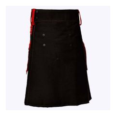 Black Deluxe Modern Kilt And Red Straps Style With Red Cargo Pockets