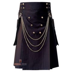 Black Fashion Utility Kilt With Chain