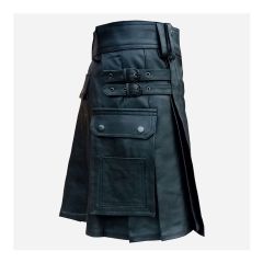 Black Fashion Leather Kilt