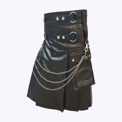 Mens Black Leather Modern Kilt