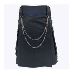 Black Modern Utility Kilt With Silver Chain