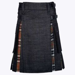 campbell tartan black denim hybrid utility kilt