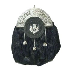 Chrome Plain Celtic Thistle Targe Black Rabbit Sporran