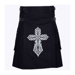 Embroidered Celtic Black Kilt