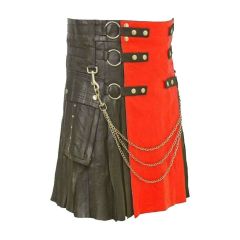black fashion leather kilt for men with red apron