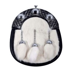 Full Dress Chrome Knot And Weave Cantle White Rabbit Fur