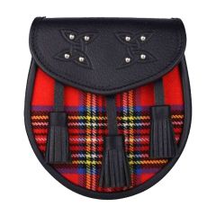 Genuine Leather With Royal Stewart Tartan Sporran