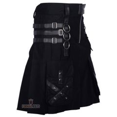 Gothic Style Leather Strap Utility Kilt Side