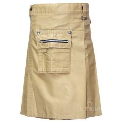 Khaki Heavy Duty Cargo Pockets Utility Kilt Front