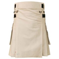 Khaki Hybrid Kilt With Leather Straps