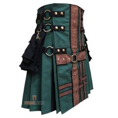 Modern Hunter Green With Brown Medieval Hybrid Kilt