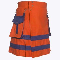 new handmade orange and blue scottish utility kilt