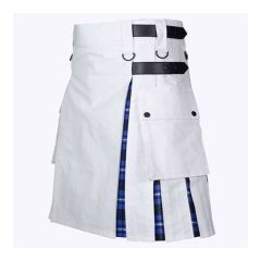 Ramsay Blue Tartan And White Cotton Hybrid Utility Kilt