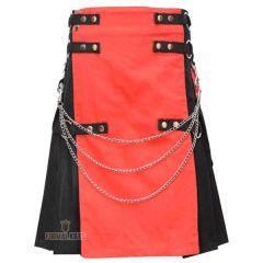 Red Black Cotton Hybrid Utility Kilt