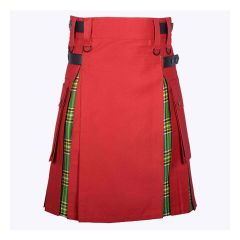 Red Cotton And Irish Tartan Hybrid Utility Kilt