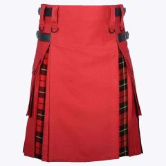 traditional scottish red cotton and wallace tartan hybrid kilt
