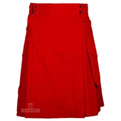 Red Utility Kilt With Cargo Pockets Front