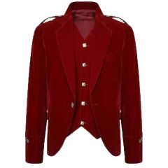Red Velvet Wedding Argyle Jacket and Waistcoat