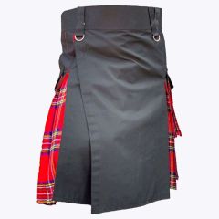 royal stewart tartan and Black cotton modern hybrid utility kilt