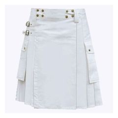 Premium Quality Scottish White Utility Kilt With Cargo Pockets